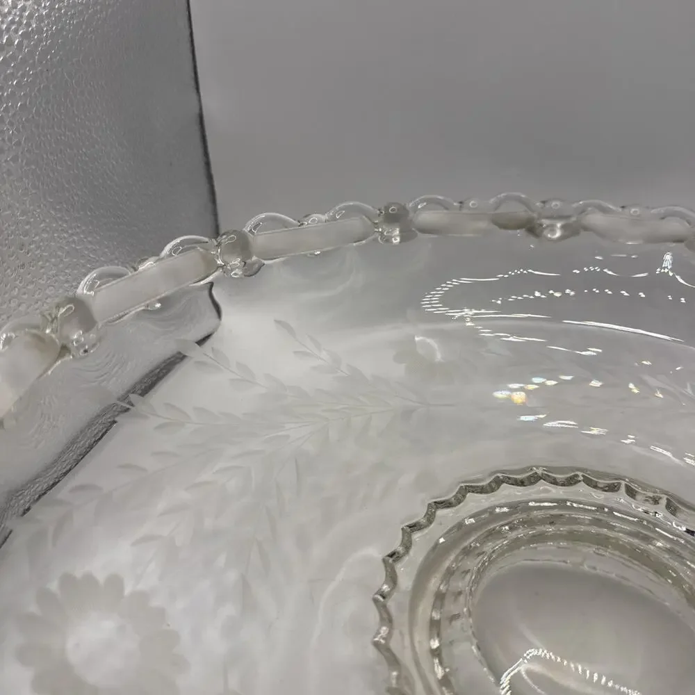 Vintage Clear Glass Fruit Bowl With Lace Edge Detail 11.5” *
